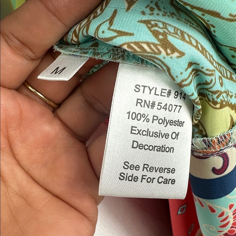 CAbi patchwork tie-front kimono or tunic, Style 914 parsley floral print size M - Picture 7 of 8